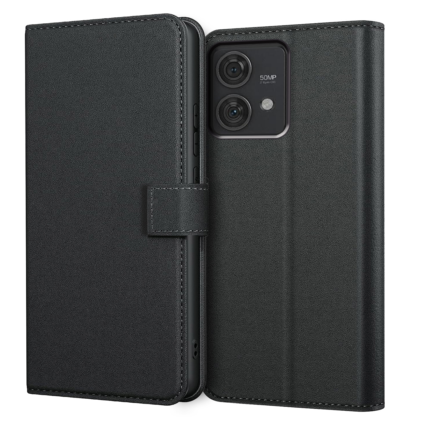 TEMU Phone Case: For Moto Edge 40 Neo Case With Kickstand Black Synthetic Leather Card Slot Flip Protective Phone Case Cover