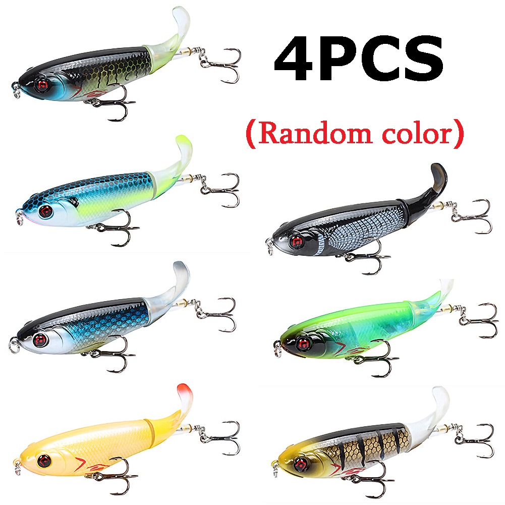 5PCS Topwater Fishing Lures Set With Storage Box - Whopper Popper Bass Lures, Rotating Tail, Floating Pencil Bait