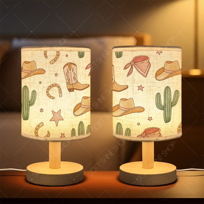 Printed Table Lamp with Fabric Shade, USB Powered for Home Decor