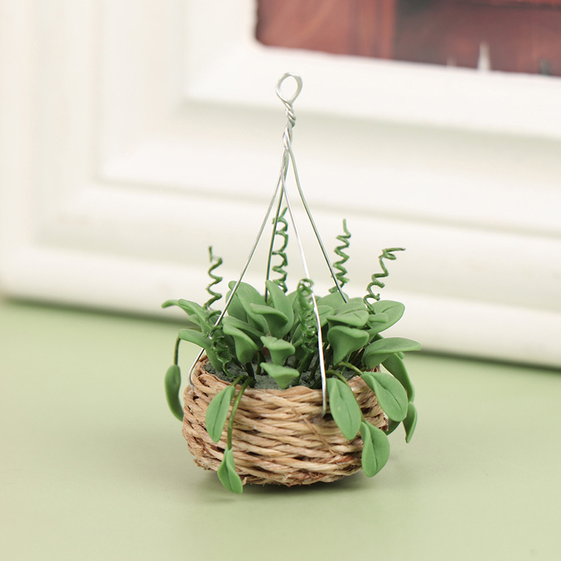 Dollhouse Miniature Hanging Basket Mini Potted Plant Flowers Pot Dollhouse Decor