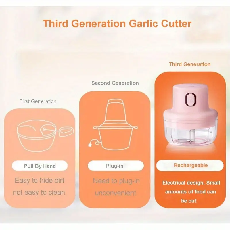 wireless usb-powered food processor & garlic chopper with 2-cup large capacity, ergonomic lever & operation, with clear lid & safety lock - cordless chopper for vegetables, onion, tomato, pepper, herb, soft fruit - ideal for small kitchens, usb charging base included, vegetable slicer and chopper, manual food chopper Product details 3