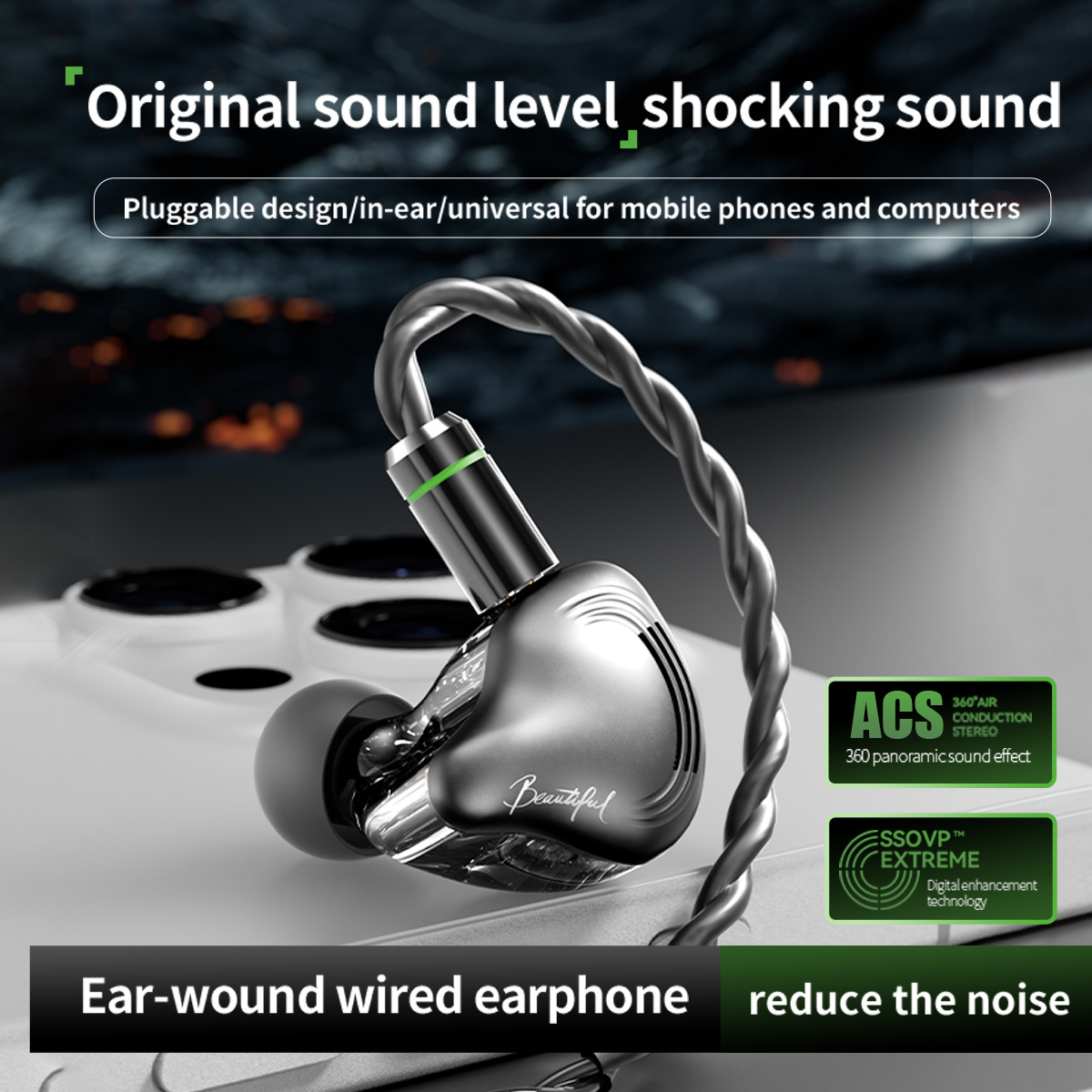 TEMU In-ear Monitoring Earphones With 10mm Dual-chamber Linear Dynamic Drivers, Professional Noise-isolating Earphones, Alloy Housing, 2-pin