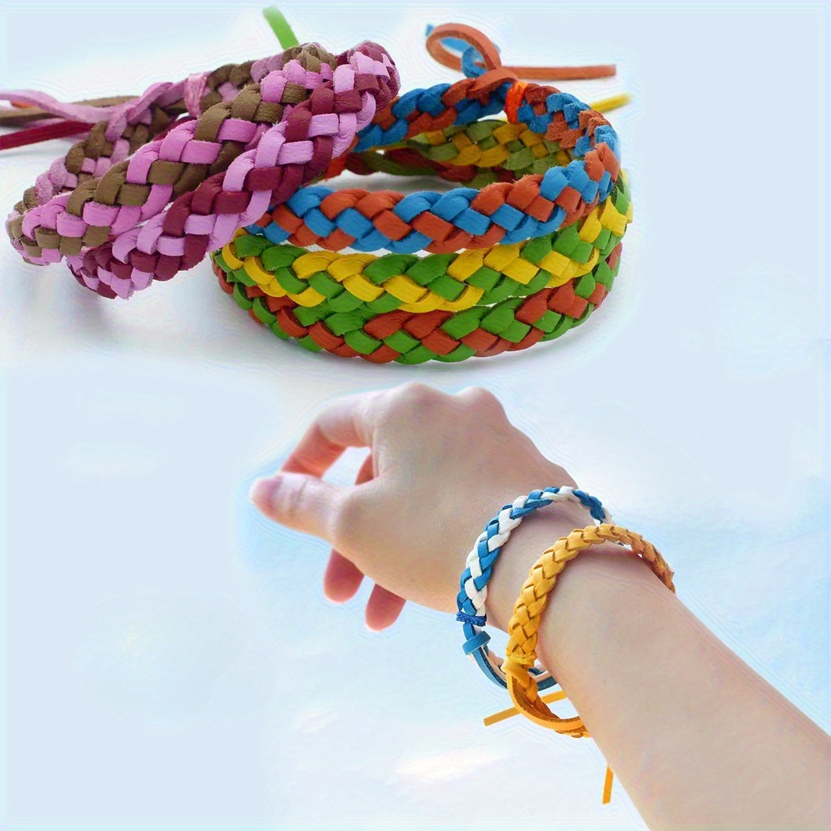5pc Boho Woven Bracelet Set Colorful Bands Intricate Patterns Summer Festivals