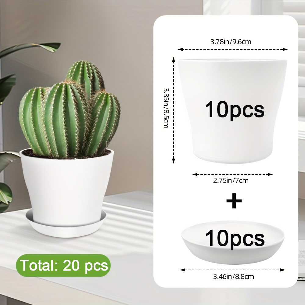 E-shop 20 Stück (10 Töpfe + 10 Untertöpfe) Pflanzgefäße für drinnen und draußen mit Drainagelöchern und Untertöpfen, 3,8-Zoll Mini-Blumentöpfe für