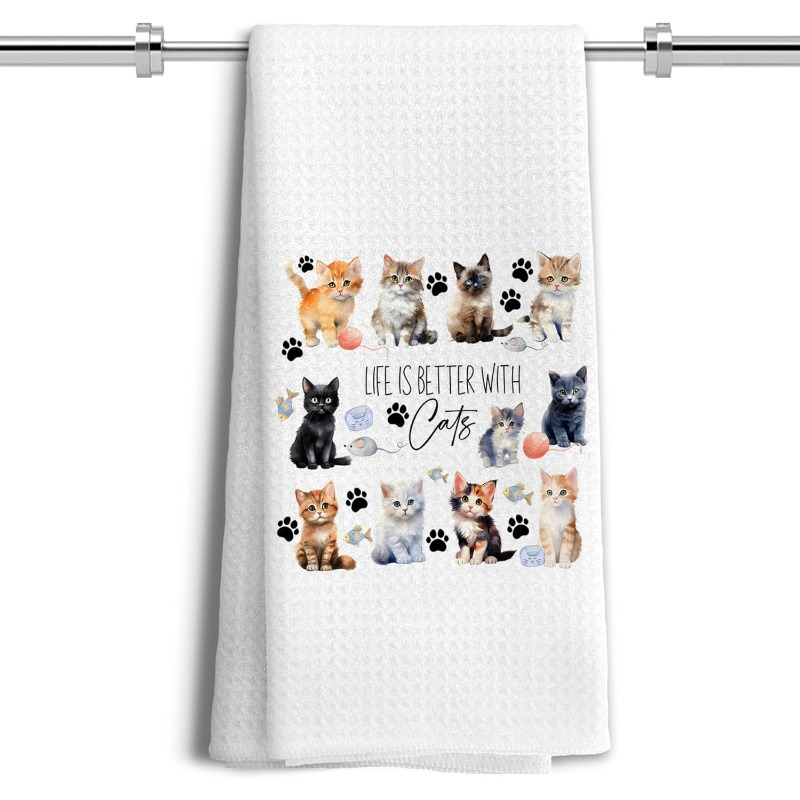 

1pc Whisker Cat Kitchen Towel, 18x26inch Super Soft Polyester, Modern Woven Cartoon Cat Design, Machine Washable, Perfect Gift For Cat Lovers And Cat Ladies