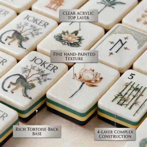 item picture 2026 luxury foldable portable high quality tortoise pattern mahjong card hand painted white for lotus acrylic melamine 160pcs 4