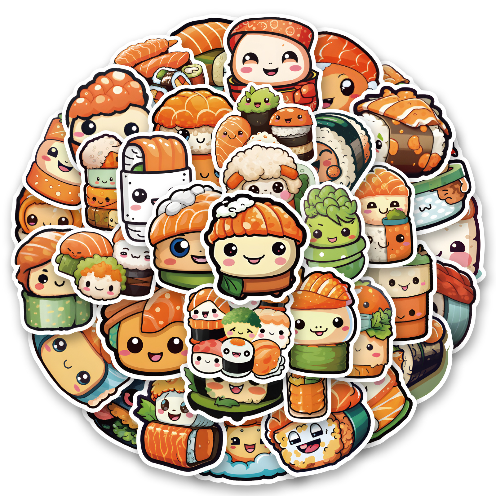 TEMU 50pcs Pcs Cute Sushi Rice Stickers - Decor, Irregular Shape For Journals, Lunchboxes, Water Bottles, Laptop & Scrapbooking - Glossy Paper