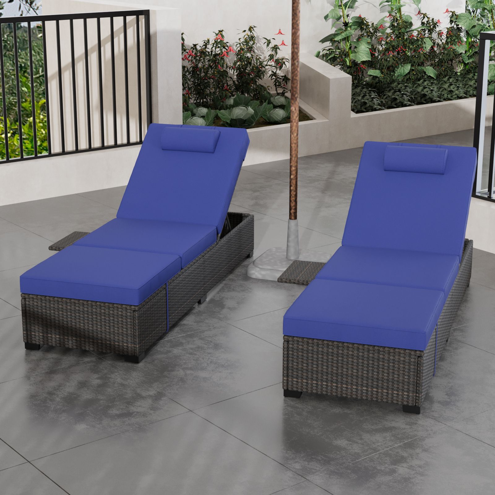 [Outdoor Sun Loungers] 2pcs Patio Chaise Lounge Set | Outdoor Adjustable Reclining Sun Loungers with PE Wicker & Steel Frame, Water-Resistant Cushions for Poolside, Beach, Backyard, All-Weather Furniture by GOCAPTAIN
