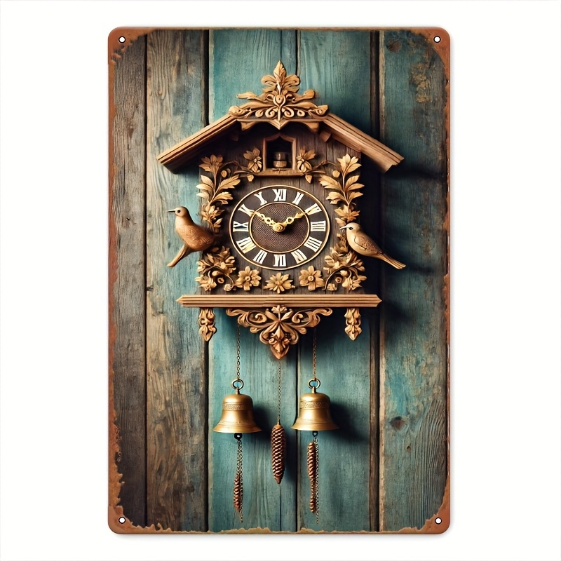 

Rustic Vintage Wooden Cucu Clock Wall Art, 8x12 Inches - Bird & With Bells, Kitchen, Cafe, Bar, Home & Garden Decor, 2d, Room Decor