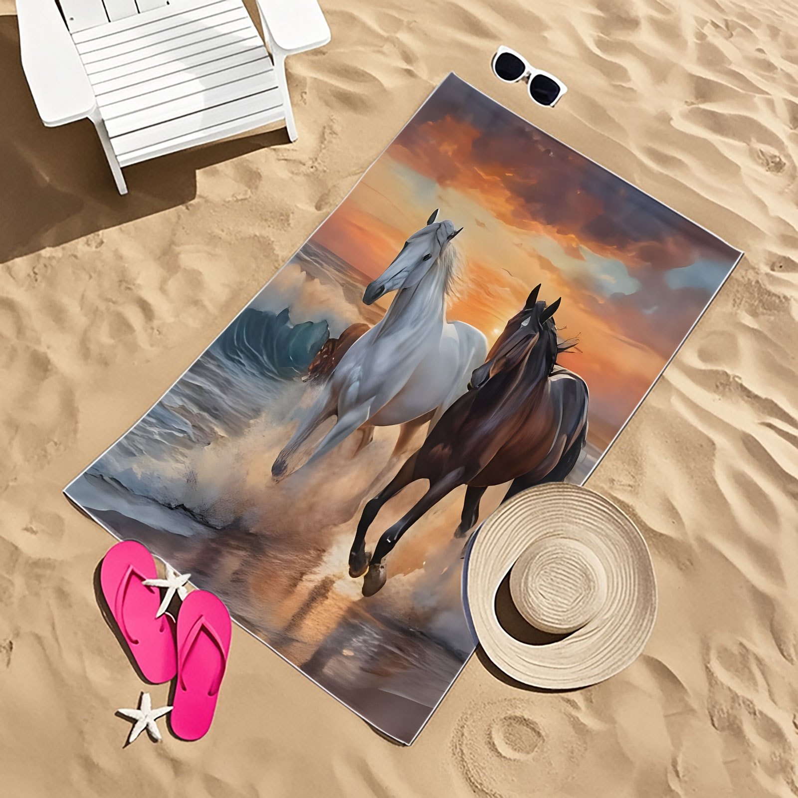 TEMU 1 Extra-large 5-pattern Running Printed Beach Towel - Large Size, Thick, Quick-drying, Soft And Comfortable, Suitable For Sun Shawl, Yoga,