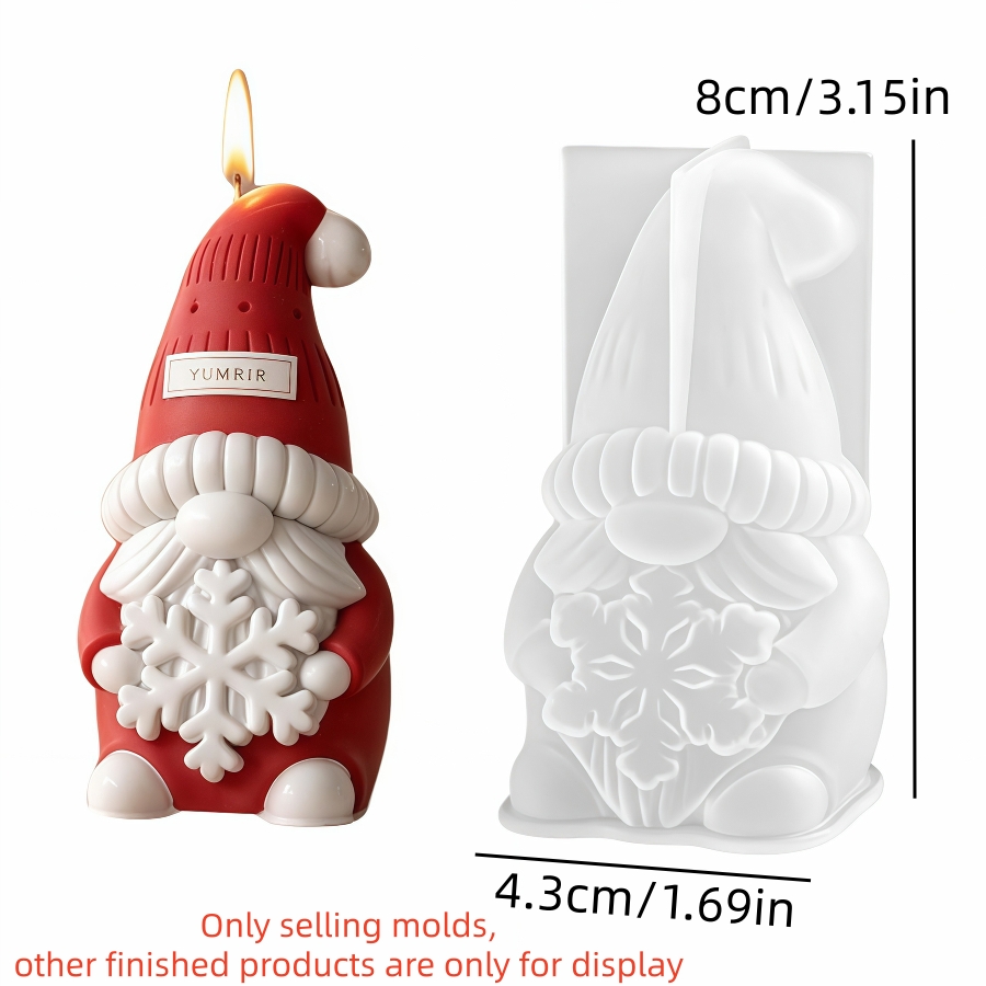 TEMU Silicone Mold Suitable For Candle Making - Nordic Christmas Faceless Dwarf & Santa Claus Candles With Snowflake Patterns, Hanging Hat, Concrete
