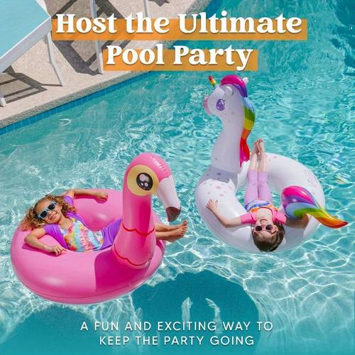 2pcs flamingo unicorn pool beach floaties inflatable swimming pool tubes party balloons toys lake beach floaty summer pool raft lounger for adults
