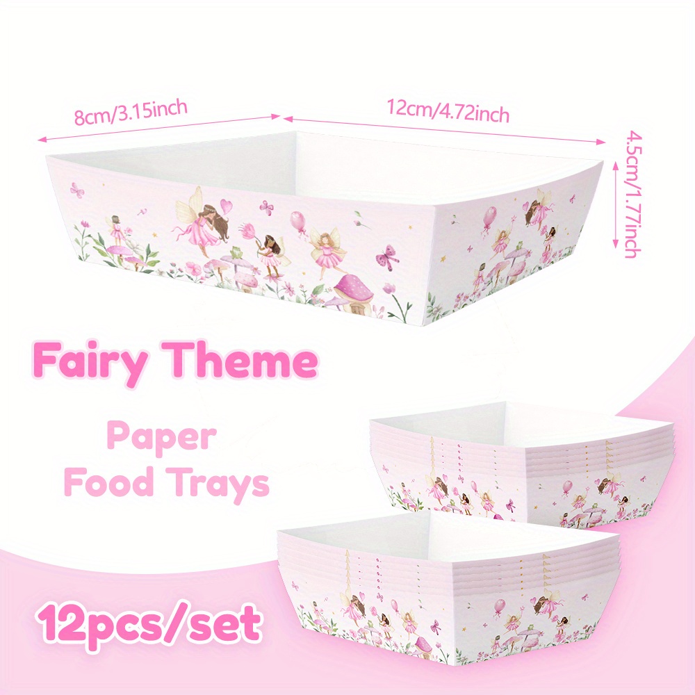 E-shop 12 Stück Feenparty-Snackteller und -Boxen – Pastellrosa Blumenmuster, Geburtstags- & Teeparty-Deko – Leichtes & Robustes Papierdesign – für