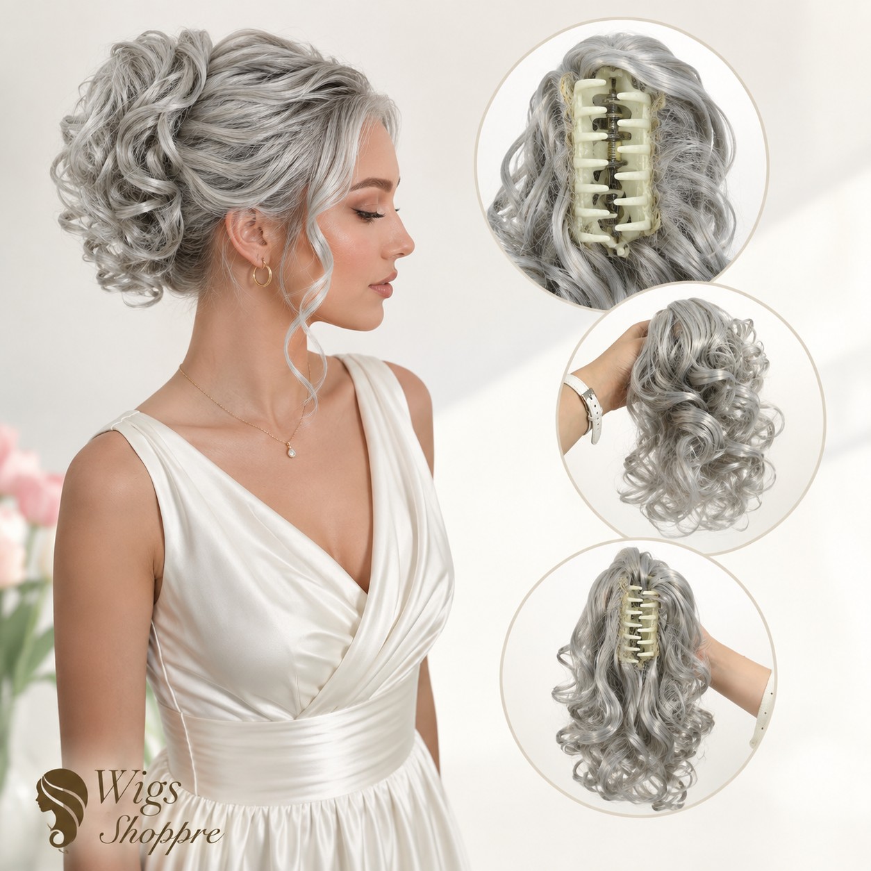 TEMU Women's Claw Clip Curly Ponytail Hairpiece - Large Wave Synthetic Hair - Easy-to-wear Accessory For Daily Commuting, Parties, And Styling