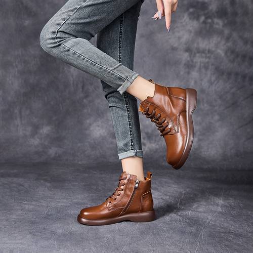handmade genuine leather womens shoes in european and style for and winter featuring low heeled short boots designed for middle aged and older women with soft non slip soles suitable for mothers women shoes