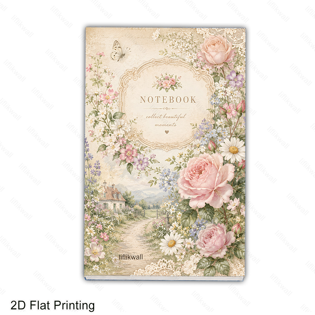 TEMU Liflikwall 2d Flat A5 Size Notebook With 96 Non-duplicated Floral Pages, Soft Retro Rose Texture Paper, Ideal For Memo, Personal , Sketch Draft,