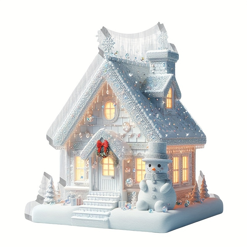 

1pc Classic Acrylic Snowman Cottage Table Decoration - 2d Transparent, No Electricity Needed, Room Decor, Ideal For Birthday, Graduation, And Holiday Gifts