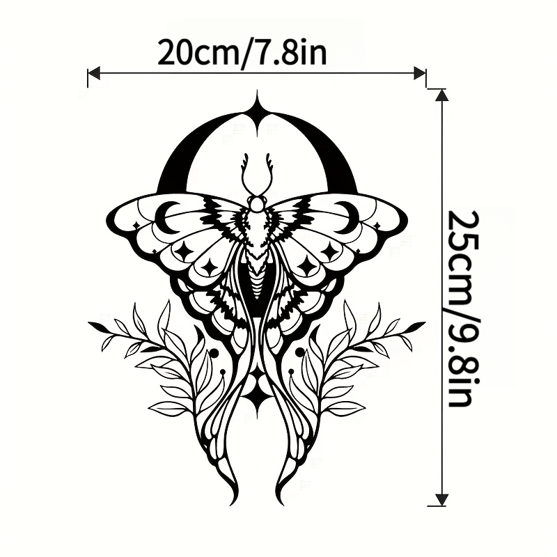 TEMU 2d Flat 1pc Mysterious Moth Phase Acrylic Wall Decor 2d Flat - Gothic Bohemian Rustic Style Iron Art, Crescent And Floral Pattern, Black Enamel,