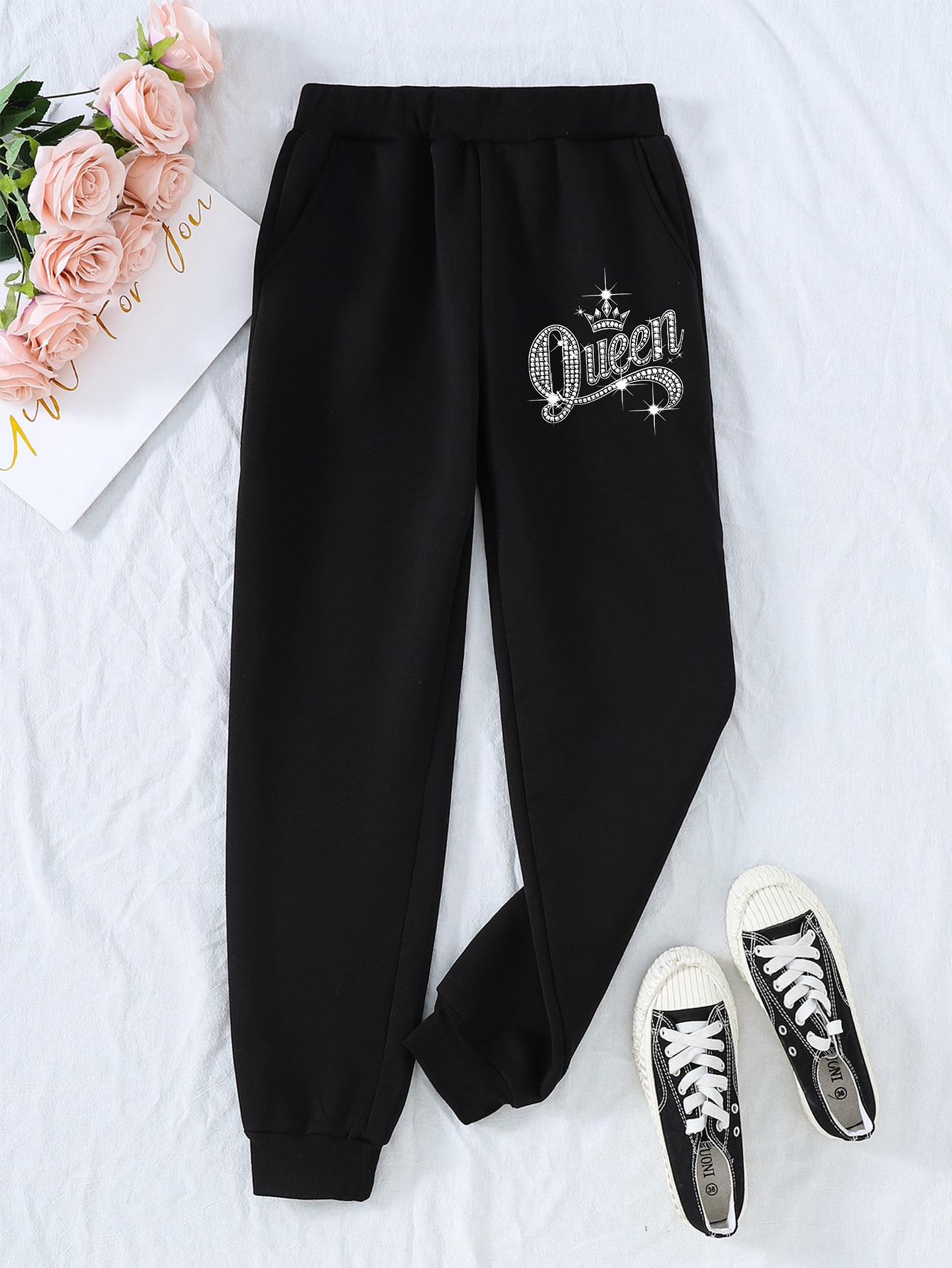 womens queen graphic print velvet lined jogger Temu Bahrain
