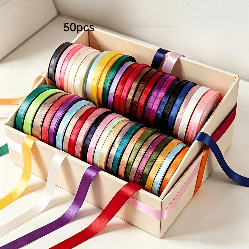 TEMU Set di 50 nastri di raso colorati, nastri lucidi multifunzionali a per confezioni regalo, decorazioni festive, matrimoni, Natale e feste di