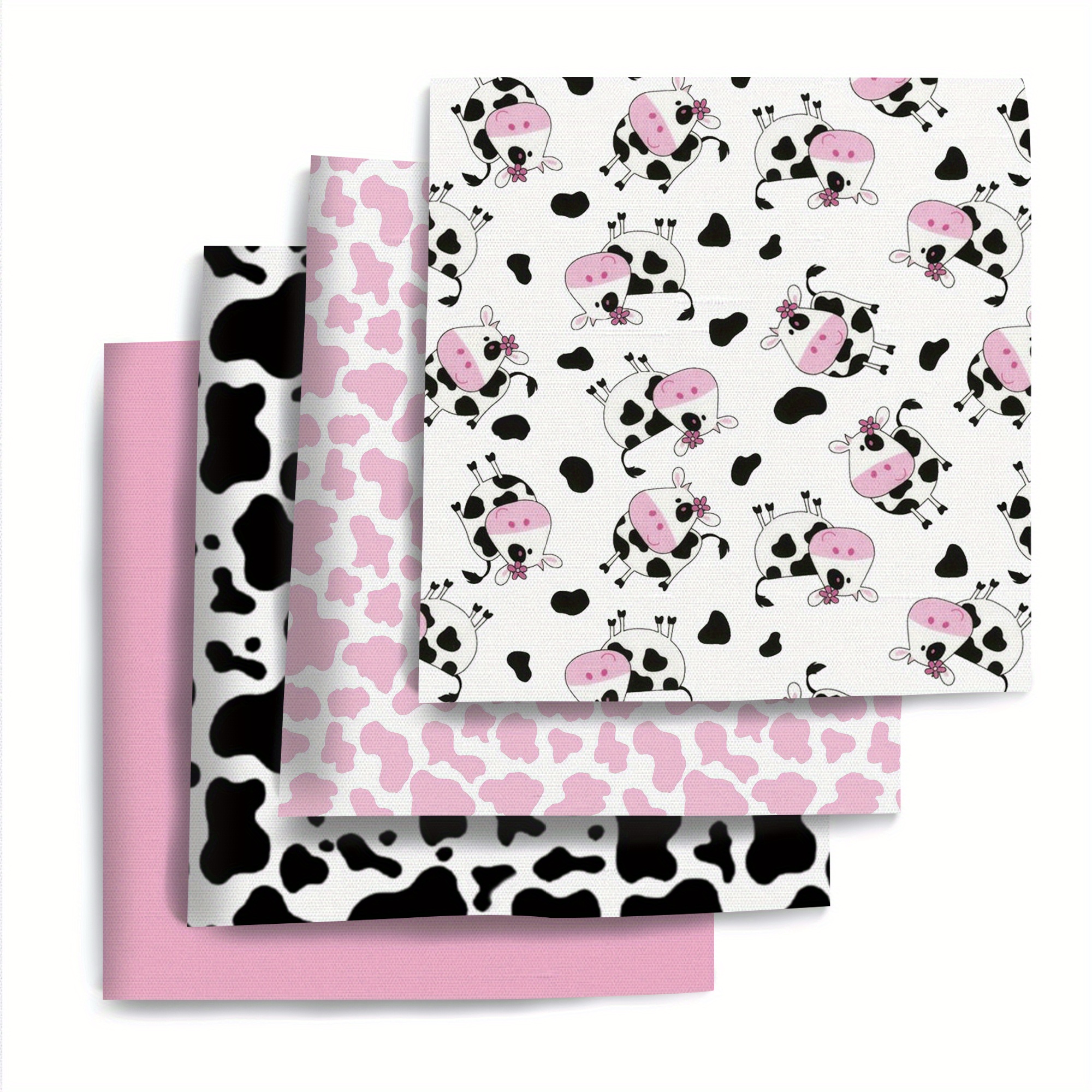 TEMU Ensemble de 4 pièces de tissu de quilting prédécoupé motif vache série 7,87 x 7,87 pouces (20 x 20 cm), lot de tissus Fat Quarter, carrés de
