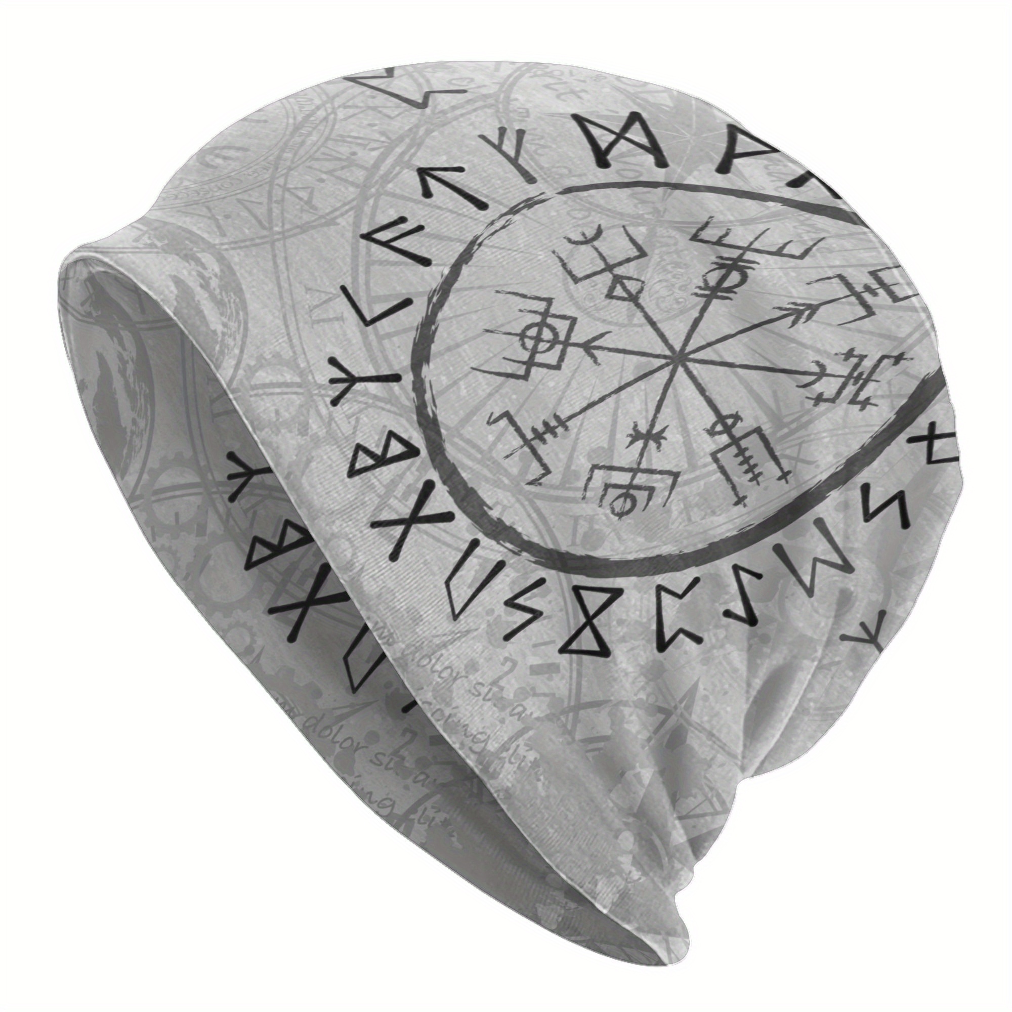 Image of 1pc Viking Beanie Hat, Perfect Gift Ideal, Soft Texture, Stylish Skull Cap With Elasticity, Trendy Novelty Beanie For Casual Wear, Fashionable Headwear, Men's Hats & Caps