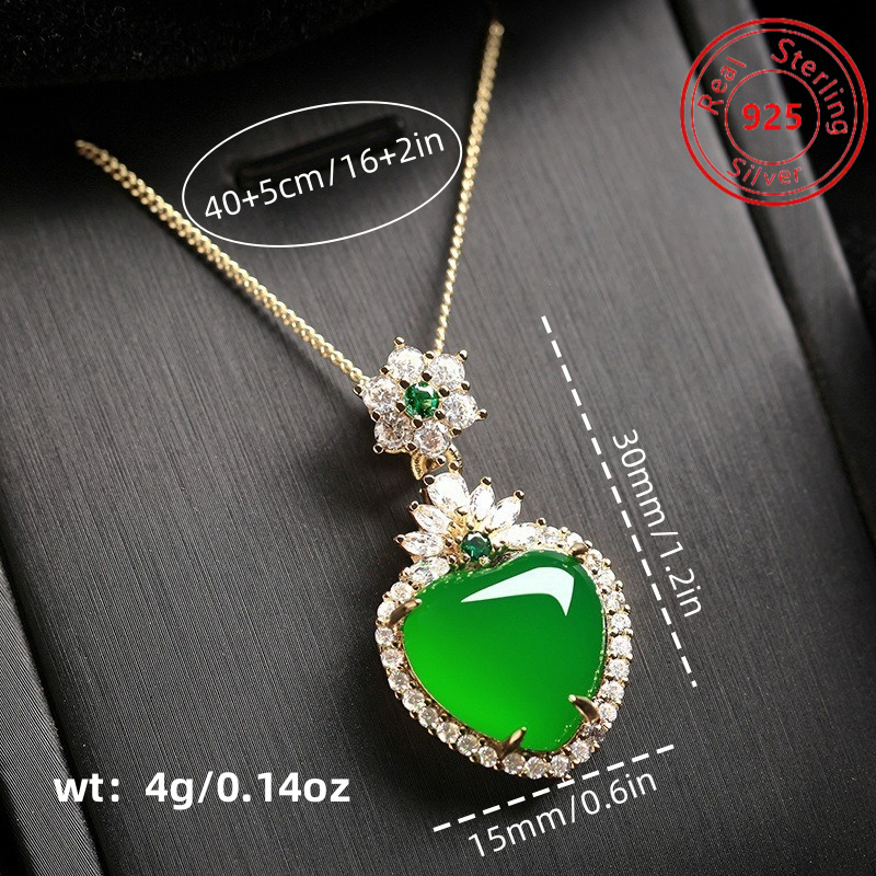 TEMU 1 S925 Pure Silvery - Artificial Gem Green Round Pendant - Fashionable And Elegant Style - Suitable As A Gift For Mother Or Girlfriend