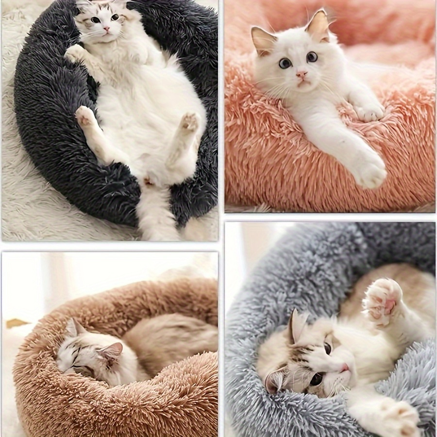 a cozy striped plush pet bed for cats and small dogs a warm deep sleep round nest with filling gray color Product details 2