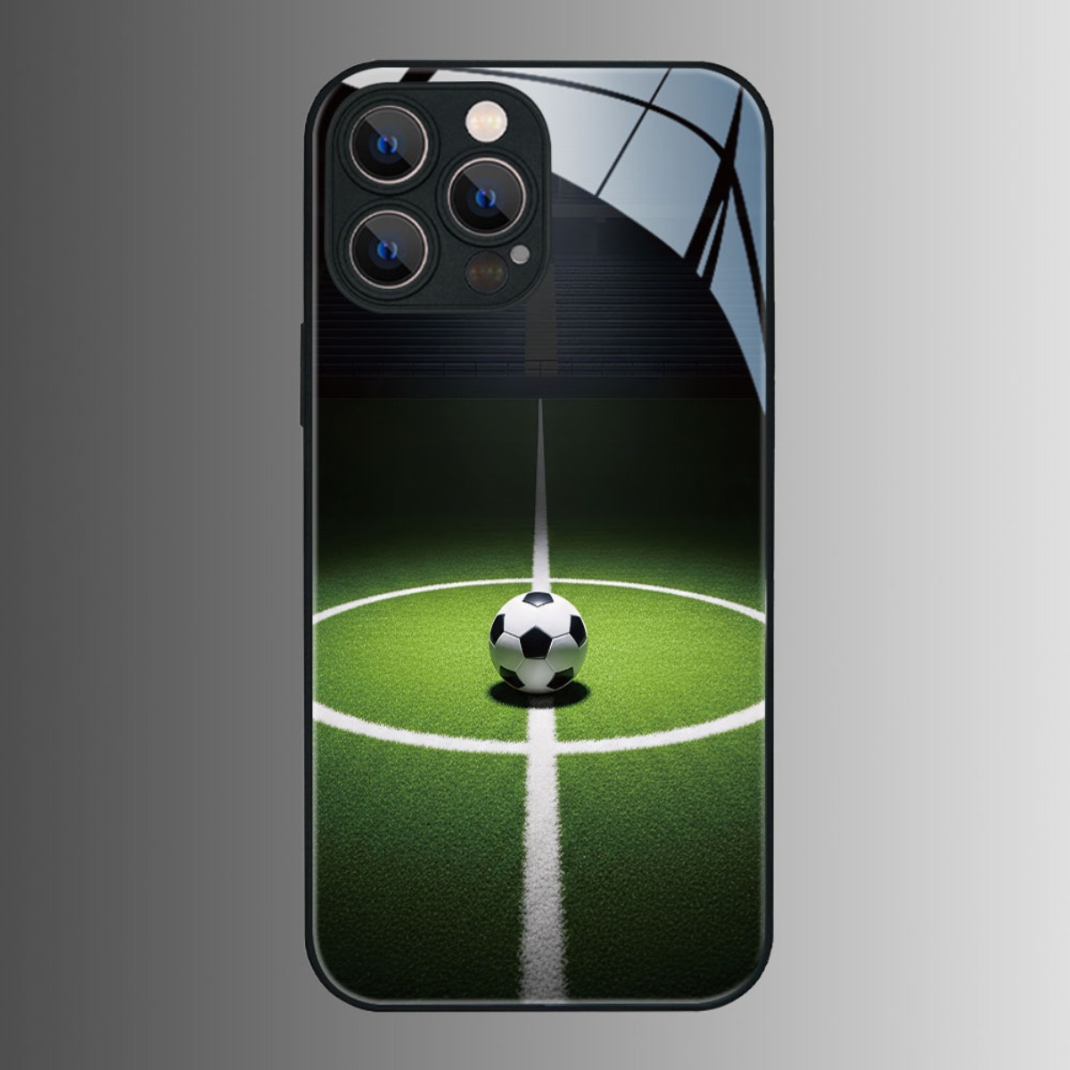 TEMU Phone Case: Football Field Tempered Glass Black Phone Case, Tough Shiny Glossy Glass Cover, For Iphone 17/16/15/14/13/12/11/8/7/x Pro/pro