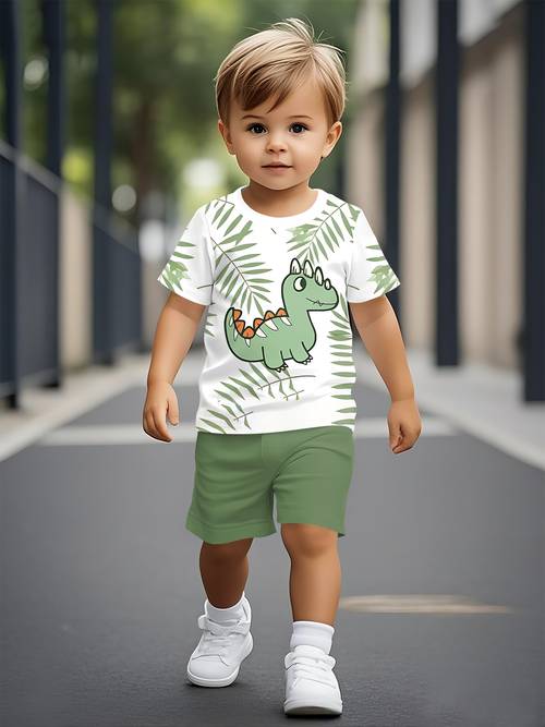 palm leaf digital printed infant short sleeve set and cute casual clothing t shirts suitable for daily and outdoor activities perfect gifts for infants and young children for outdoor