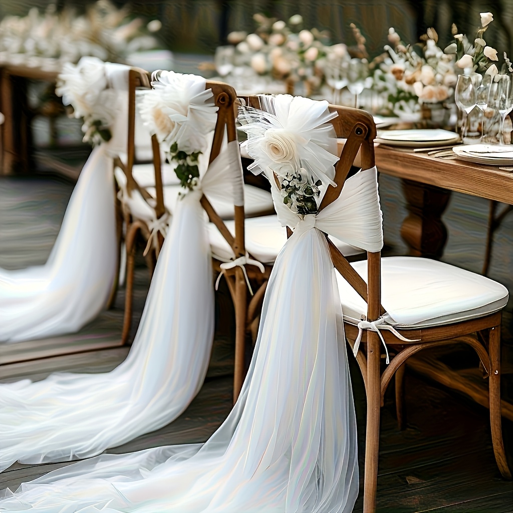 TEMU 6 pezzi di drappeggi trasparenti in tulle puro per sedie da matrimonio - Decorazioni sottili da appendere adatte per sedie della , schienale e