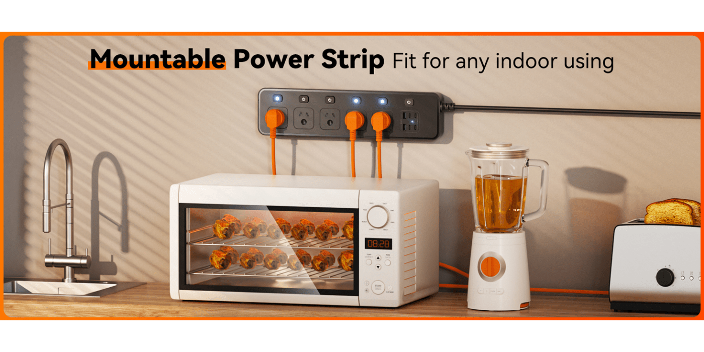 HEYMYTH Power Board Individual Switch - 3250W Power Strip with 5 AC Outlets, 2 USB A and 4 USB C, Powerboard 1.8m Extension Cord for Home and Office, Overload Protection (Black)