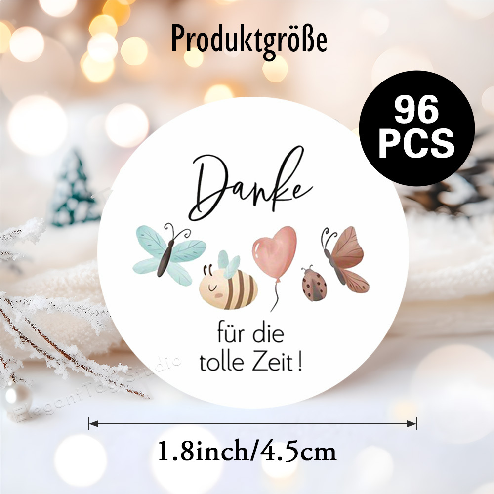E-shop 96 Stück/144 Stück Insekten-Motive Aufkleber „Danke für die tolle Zeit!“, vermitteln eine fröhliche dankbare Stimmung, ideal für