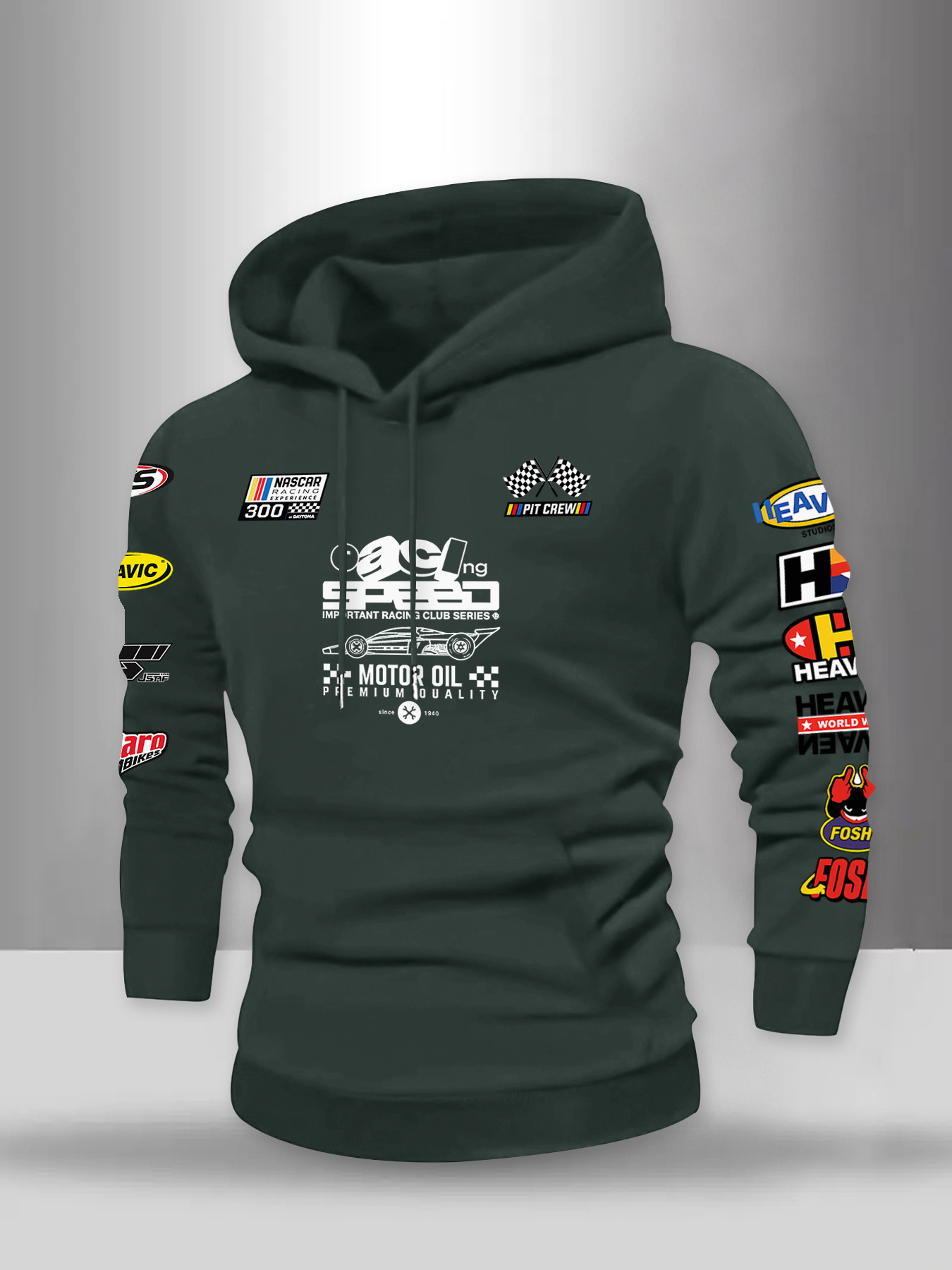 Herensweater met capuchon en racethema en veelkleurige race-graphics