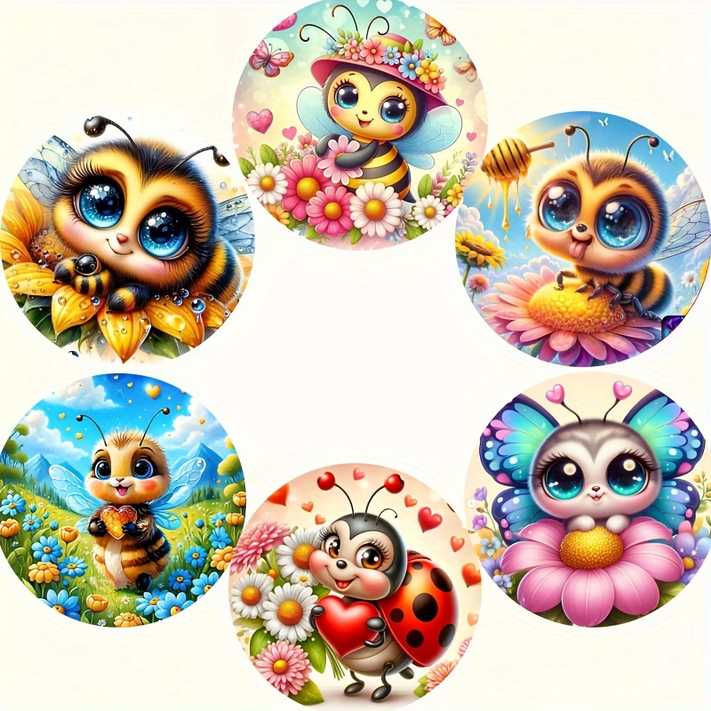 TEMU 6pcs Set Of Cute Bee Pattern Coasters, Wooden Coasters, Coffee Coasters, Home And Restaurant Decorations, Suitable For Occasions, Exquisite