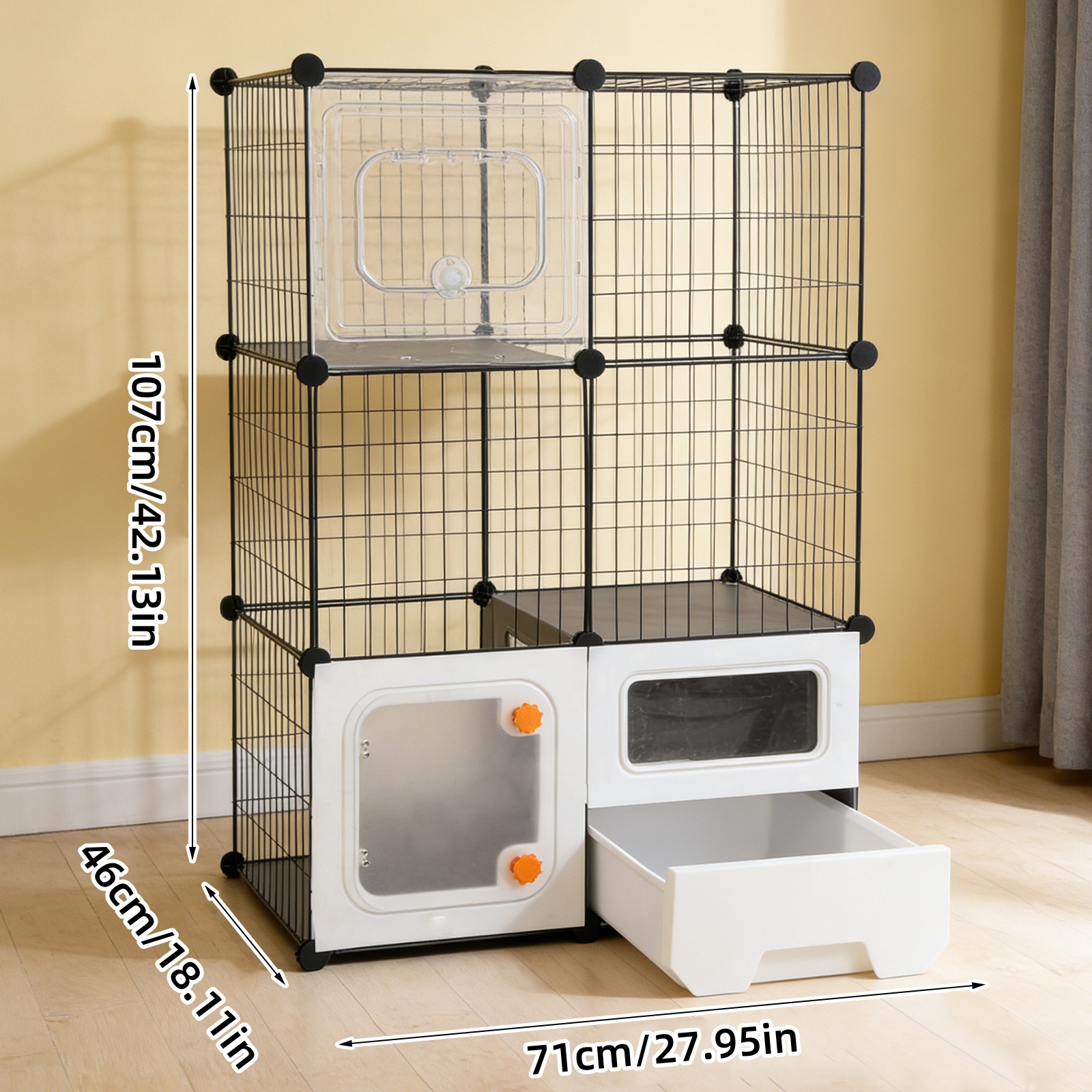 TEMU -level -yourself Metal Cat Enclosure Featuring A Litter Box, Play Area, A Large Removable Wire Cage, And A Activity Space, Ideal For 1 To 2
