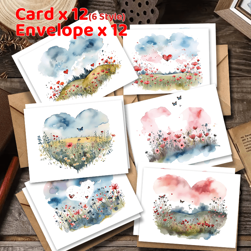 

24pcs Valentine's Day Greeting Card Set, Includes Envelope, Watercolor Thank You Card, Suitable For Husband, Wife, Boyfriend, Girlfriend, Anniversary, Cool Card, Birthday Gift, Gift, Gift Card