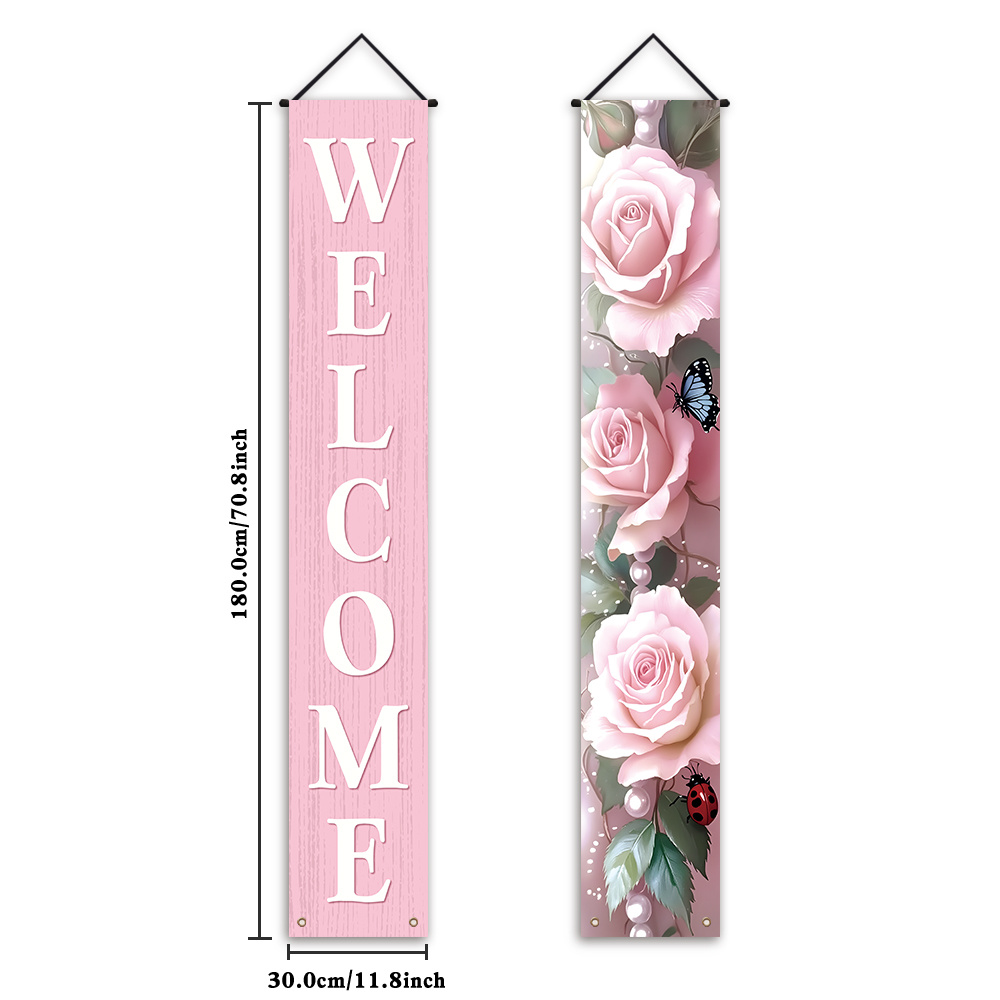 E-shop 2D Flat, 2D Flat - 2D Flat, 2D Flat - Ein 2D-Banner für die Frühlingszeit mit einem Paar Veranda-Schildern mit dem "WELCOME" im rosa