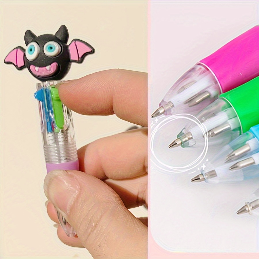24 creative four-color halloween themed mini pens showcasing    , mixed with four colors (green, blue, pink, red),   party gifts, gifts, and office supplies., party favors, office stationery, fun accessories,   style, durable plastic, lightweight pen, themed stationery, novelty pen, gift  , students supplies, school supplie, pen for writing Product details 2