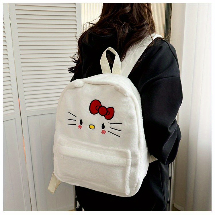 [Officially Licensed] Sanrio Plush Backpack Suitable for - Cute Y2K School Bag with Yellow Duck & Pink Rabbit Characters, Soft Lightweight Backpack, Large Capacity Bookbag Gift for, for Teenager
