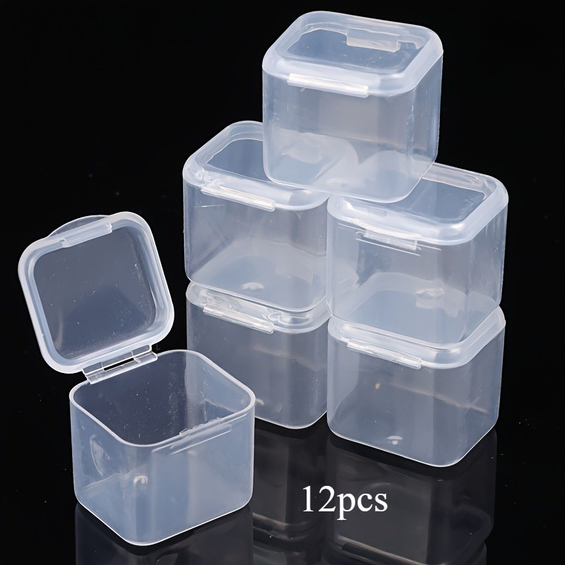TEMU 12pcs Clear Plastic Storage Boxes - Square Containers For Earrings, Jewelry, And Items, Transparent With Hinged Lids For Easy Organization, Jewelry Organizer Boxes