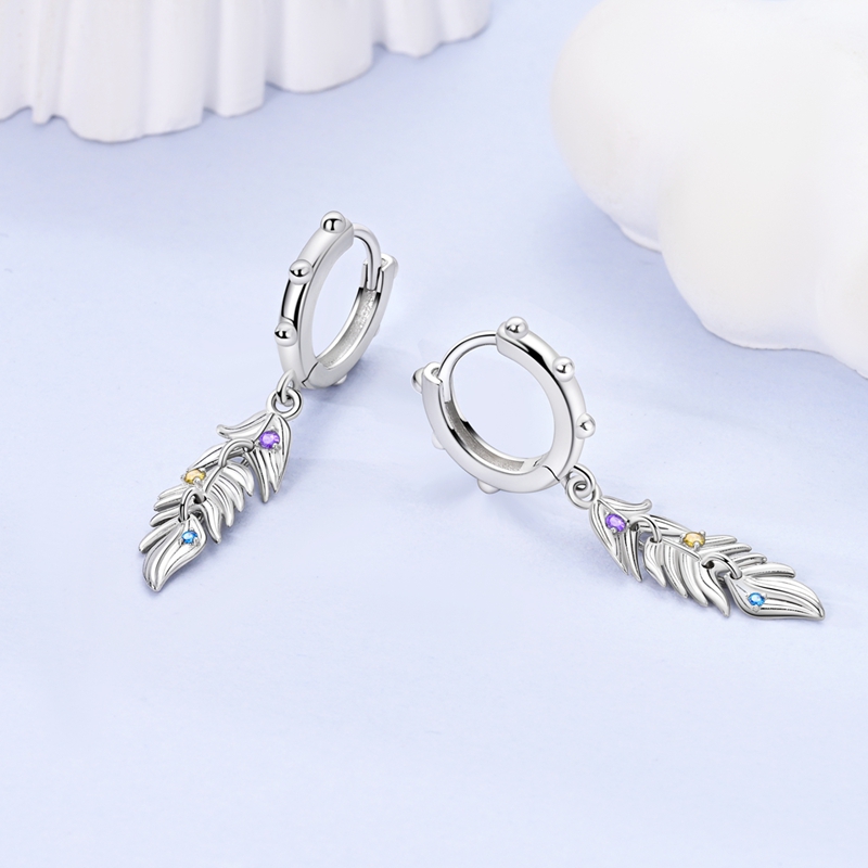 MULA Bohemian Vintage Feather Tassel Earrings, S925 Silver