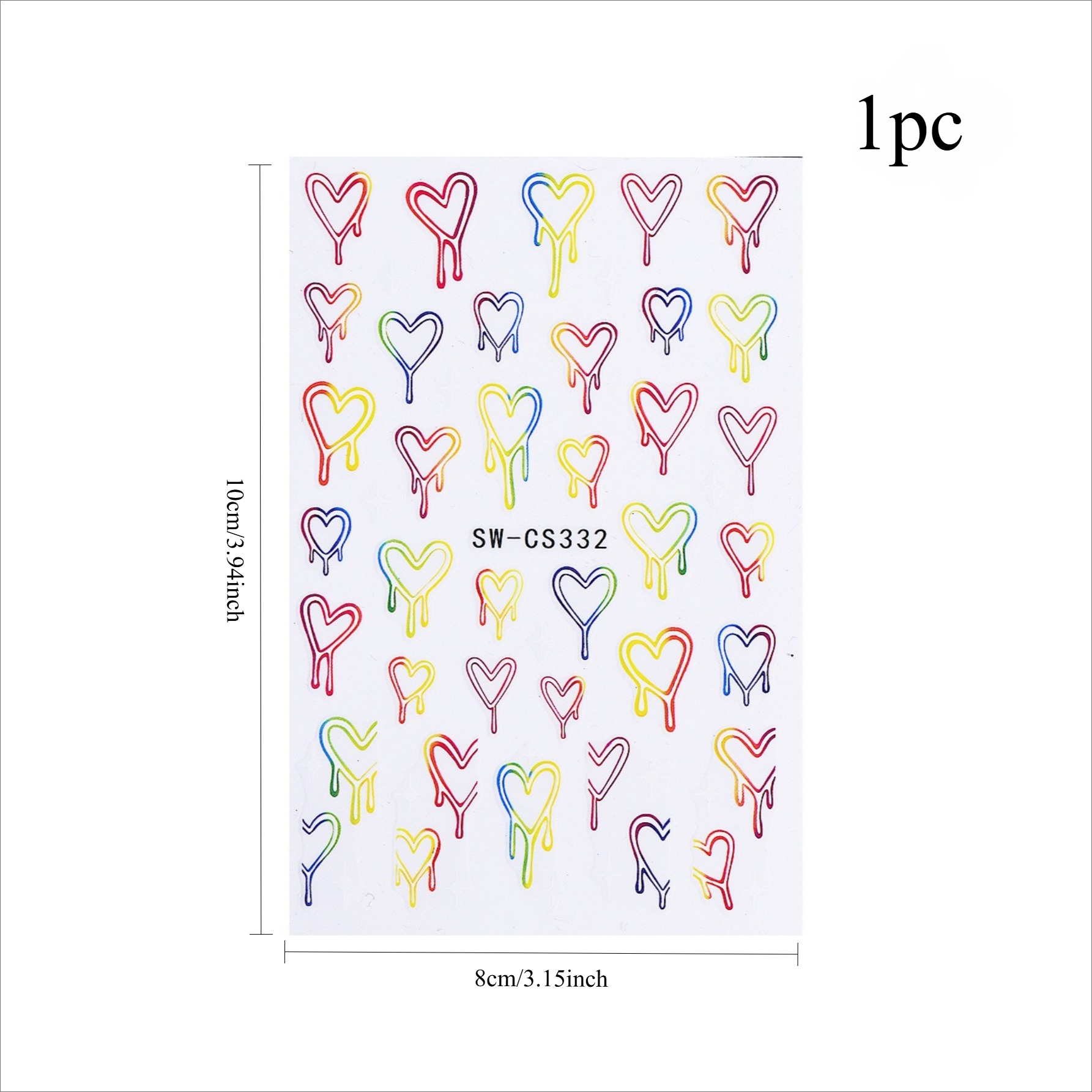 1pc Colorful Hearts Nail Stickers 3d Self-adhesive Nail Decals Gradient Flowing Hollow Heart Hearts Acrylic Nail Art Supplies Manicure Diy Decoration For Women Valentine's Days And Weddding Designs