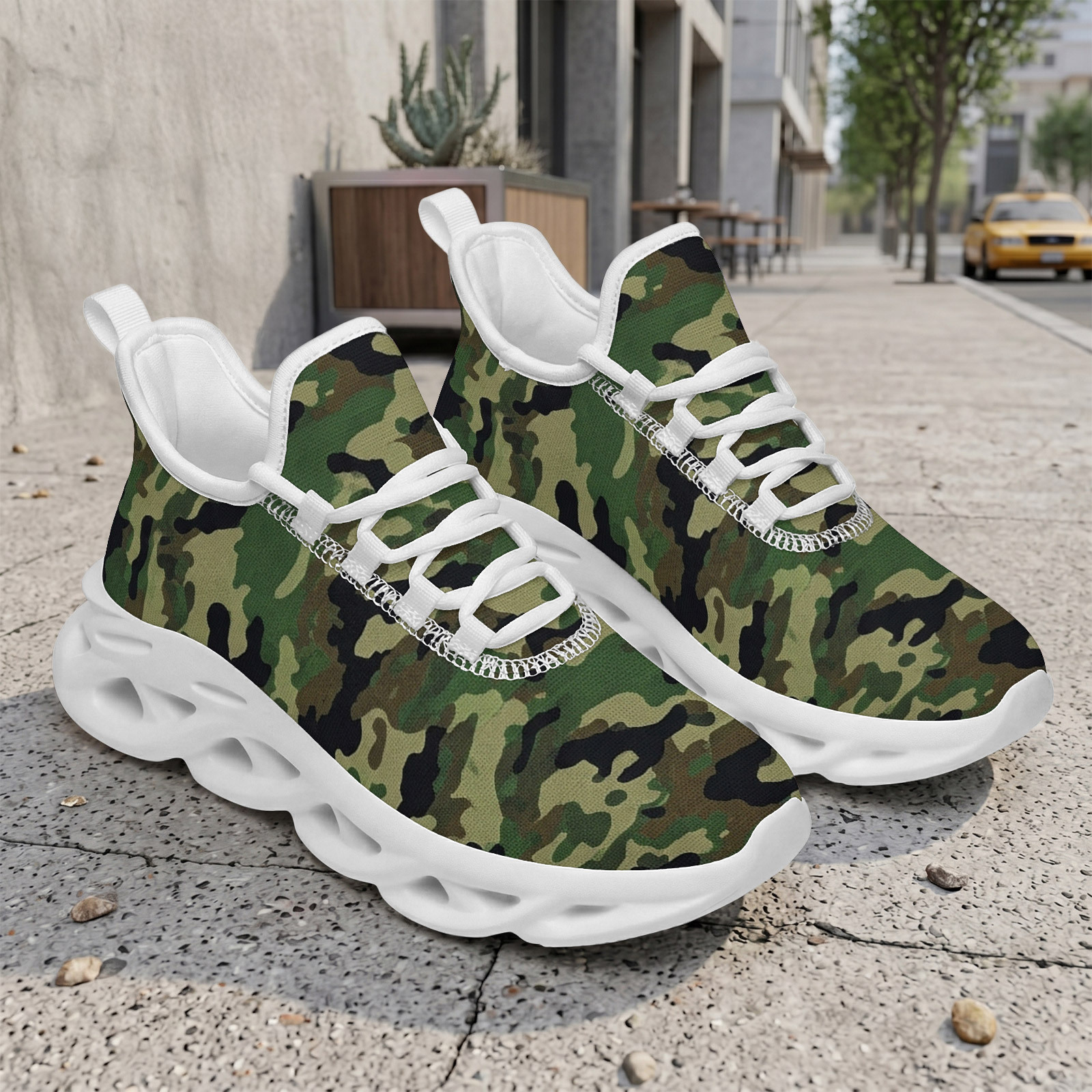 Men's Tactical Camo Print Plus Size Running Shoes, Comfortable