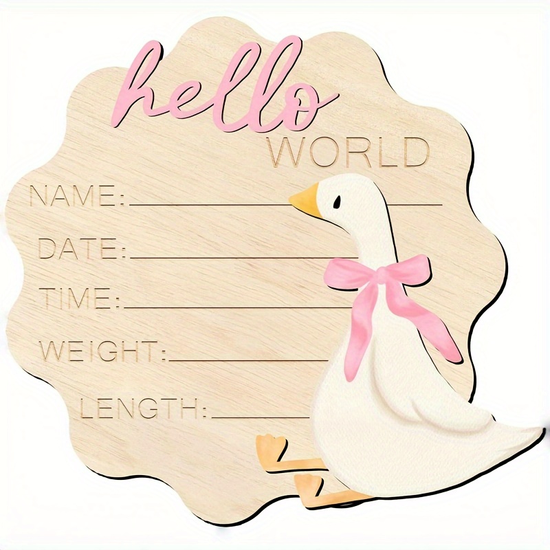 TEMU Piatto 2D, Lavagna a bacheca in legno a forma di oca piatta 2D, Targa in legno con pietra miliare a forma di oca con rosa, Logo "Hello World".