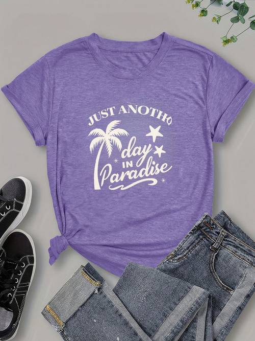 day in paradise t shirt artistic casual crew neck tee with trees and stars casual or summer festivals ideal for black friday deals and cyber tiktok trend y2k style top