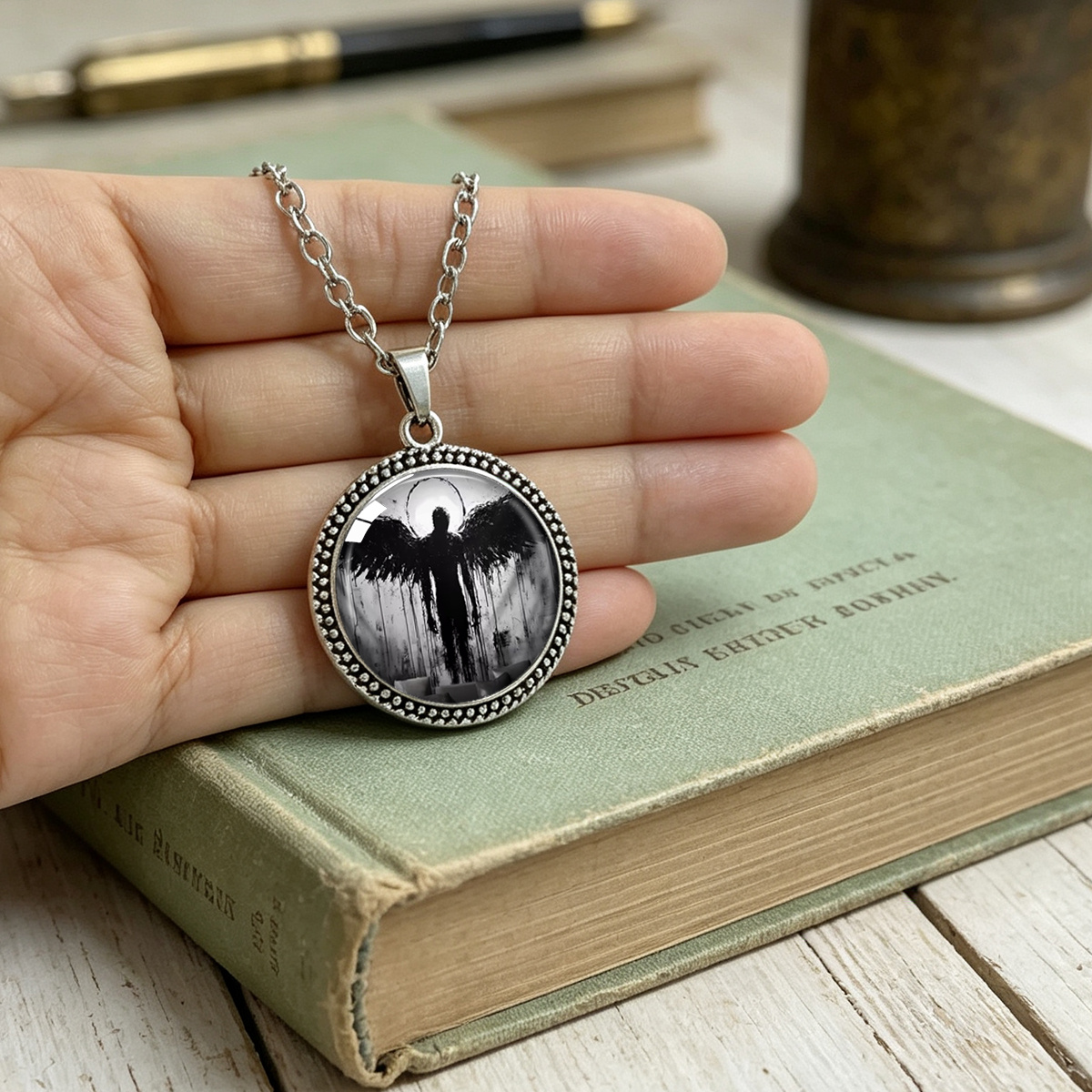 Muyoo Gothic Black Angel Pendant Necklace