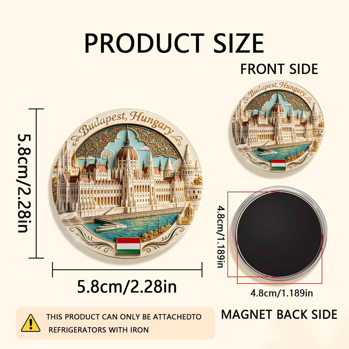 TEMU 1pc 2d Flat , Hungary Durable Round Fridge Magnet, Suitable For To Refrigerators, Whiteboards, Handicrafts, Photos, Stickers, Postcards, Tools,