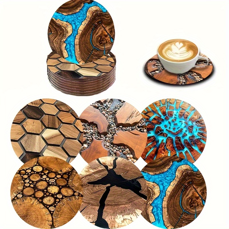 TEMU 6pcs Set Of Sandstone Landscape Wooden Coasters- Durable, Non-slip, Easy To Clean- Suitable Home, Restaurant, Kitchen, Or Party Use. For Parents