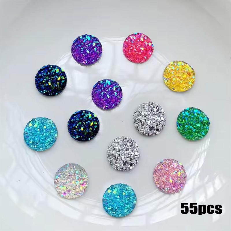 TEMU 55pcs Random Color Mixing Resin Round 0.39in Inch Convex Round Surface Flat Back Rhinestones Are Suitable For Jewelry Making And Crafts Making